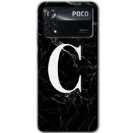 Poco X4 Pro Siyah Mermer Desenli Ç Harfi Baskılı Uyumlu Silikon Kılıf
