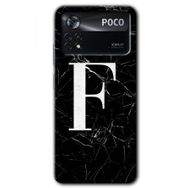 Poco X4 Pro Siyah Mermer Desenli F Harfi Baskılı Uyumlu Silikon Kılıf