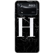 Poco X4 Pro Siyah Mermer Desenli H Harfi Baskılı Uyumlu Silikon Kılıf