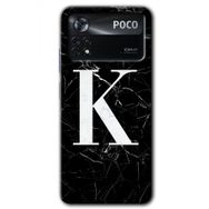 Poco X4 Pro Siyah Mermer Desenli K Harfi Baskılı Uyumlu Silikon Kılıf