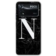 Poco X4 Pro Siyah Mermer Desenli N Harfi Baskılı Uyumlu Silikon Kılıf