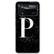 Poco X4 Pro Siyah Mermer Desenli P Harfi Baskılı Uyumlu Silikon Kılıf