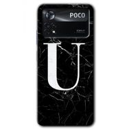 Poco X4 Pro Siyah Mermer Desenli U Harfi Baskılı Uyumlu Silikon Kılıf