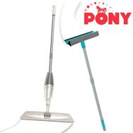 Pony Süper 2'li Sprey Mop + Krem Teleskopik Saplı Cam Sileceği Paspas Temizlik Seti