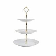 Porland 25 cm Queen Altın Yaldız 3 Katlı Kurabiye Tabağı
