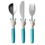 Porland 3 Parça Mini Rabbit Mavi Çocuk Çatal Kaşık Bıçak Takımı