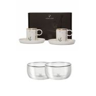 Porland Botanical 85 cc 2'li Kahve Fincanı ve Zwilling 280 ml 2'li Çift Camlı Cam Kase