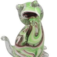 Porland Kedi 10x5x16 cm Yeşil Mor Cam Biblo