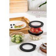 Porsima 4380 Flat 3lü Cam Kahvaltılık Çok Amaçlı Saklama Kabı Cam Kahvaltı Seti