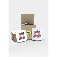 Postermanya Donut Give Up Komik Tasarımlı Baskılı Kupa Bardak Seti
