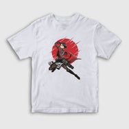 Presmono Unisex Çocuk Levi Anime Attack On Titan Beyaz T-Shirt