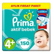 Prima Aktif Bebek No:4+ Maxi Plus 150 Adet Bebek Bezi