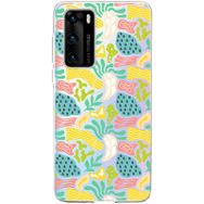 Printify Huawei P40 İle Uyumlu 1 mm Kapak Memphis Desen Tasarımlı Şeffaf Silikon Cep Telefonu Kılıfı
