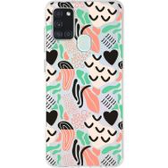 Printify Samsung Galaxy A21s İle Uyumlu 1mm Kapak Memphis Desen Tasarımlı Şeffaf Silikon Cep Telefonu Kılıfı