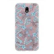 PrintiFy Samsung Galaxy J7 Pro ile Uyumlu Kapak Floral Mavi Tasarımlı 1mm Fit Şeffaf Silikon Kılıf