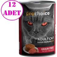 Pro Choice Sığır Etli Tahılsız 12x400 gr Pate Yetişkin Kedi Konservesi