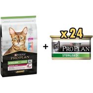 Pro Plan Morina ve Okyanus Balıklı 10 kg Kısırlaştırılmış Kuru Kedi Maması + 24x85 gr Sterilised Ton ve Somonlu Kısırlaştırılmış Kedi Konservesi