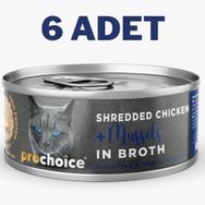 Prochoice 6x70 gr Deluxe Shredded Chicken Mussels Kedi Konservesi