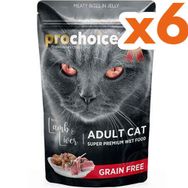 ProChoice Pouch Jöle İçinde Kuzulu ve Ciğerli Tahılsız 85 gr 6 Adet Yetişkin Kedi Konservesi