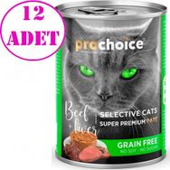 Prochoice Seçici Kediler için Sığır Etli ve Ciğerli Şekersiz Tahılsız Ezme 12x400 gr Kedi Konservesi