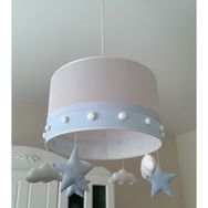 Pudradecor 35 cm Mavi Gri Ponponlu Bebek Çocuk Odası Avize