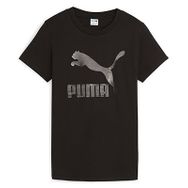 Puma 62559701 Classics Shiny Logo Siyah Günlük Stil Kadın T-Shirt