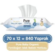 Pure Baby Organic Yenidoğan 12x70 Yaprak Islak Havlu