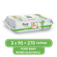 Pure Baby Organik 3 Paket 270 Yaprak Bambu Özlü Islak Havlu