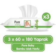 Pure Baby Organik 3x60 Yaprak Bambu Özlü Islak Havlu