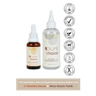 Pure Choice Cilt Aydınlatıcı Akne ve Siyah Nokta Karşıtı Bakım Seti C Vitamini Serumu Akne Karşıtı Tonik