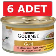 Purina 6x85 gr Gourmet Gold Somonlu Tavuklu Kedi Konservesi