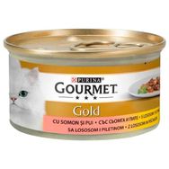 Purina Gourmet Gold 85×12 gr Parça Etli Soslu Somonlu ve Tavuklu Kedi Konservesi