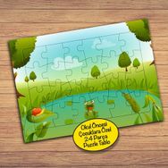 PZ150 Gölde Sevimli Kurbağa Çocuklara Özel Puzzle Yapboz Tablo