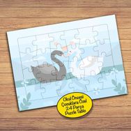 PZ95 Gölde Sevimli İki Kuğu Çocuklara Özel Puzzle Yapboz Tablo
