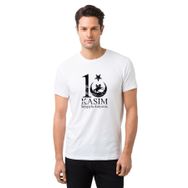 Qivi 10 Kasım Sonsuzluk ve Suliyet Baskılı Beyaz Erkek Örme T-shirt