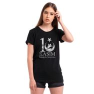 Qivi 10 Kasım Sonsuzluk ve Suliyet Baskılı Siyah Kadın Örme T-shirt