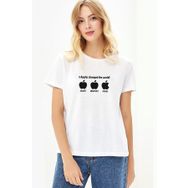 Qivi 3 Apples Changed Baskılı Örme Beyaz Kadın T-shirt