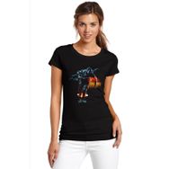Qivi 4 Savaş Alanı 3 Savaş Alanı Baskılı Örme Siyah SFK0918KDNTS Kadın T-shirt