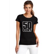 Qivi 50 Cent Logo Baskılı Örme Siyah Kadın T-shirt