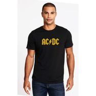Qivi ACDC Logo Sarı Baskılı Siyah Erkek Örme T-shirt