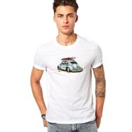 Qivi Açık Mavi Vosvos Tosbağa Baskılı Beyaz Erkek Örme T-shirt