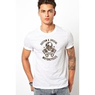 Qivi American Moto Costum Special Baskılı Beyaz Erkek Örme T-shirt