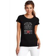 Qivi American Motorcycle No Fashion Style Baskılı Örme Siyah Kadın T-shirt