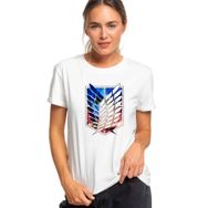 Qivi Anime Attack On Titan Baskılı Örme Beyaz Kadın T-shirt