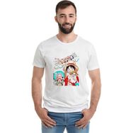 Qivi Anime One Piece Luffy Hat Baskılı Beyaz Erkek Örme T-shirt