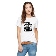 Qivi Araba Mini Baskılı Beyaz Örme Kadın T-shirt