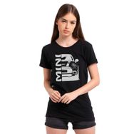 Qivi Araba Mini Baskılı Siyah Örme Kadın T-shirt