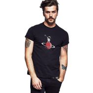 Qivi Astronaut Stay On Saturn Baskılı Siyah Erkek Örme T-shirt