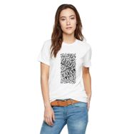 Qivi Barış Tüm Diller Baskılı Beyaz Kadın Örme T-shirt