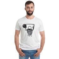 Qivi Basketbol Top Pota Baskılı Beyaz Erkek Örme T-shirt